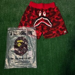 Bape Red and Black Shark Camo Men Shorts